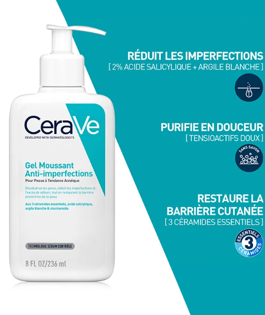 CERAVE Gel MOUSSANT Anti-Imperfections 236ML	GEL NETTOAYANT / PEAU GRASSES A IMPERFECTION