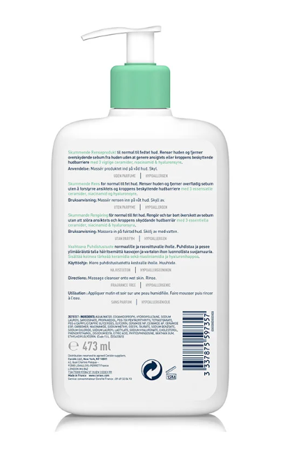 CERAVE Gel Moussant | Nettoyant Visage 236ML	GEL NETTOAYANT / PEAU NORMAL A  GRASSES